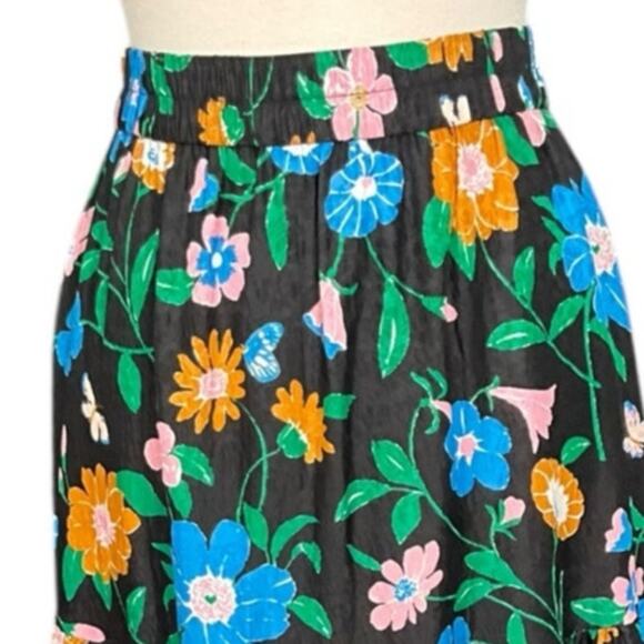 Kate Spade New York Black Floral Midi Skirt Women’s Size Medium Silk Blend - Picture 2 of 9